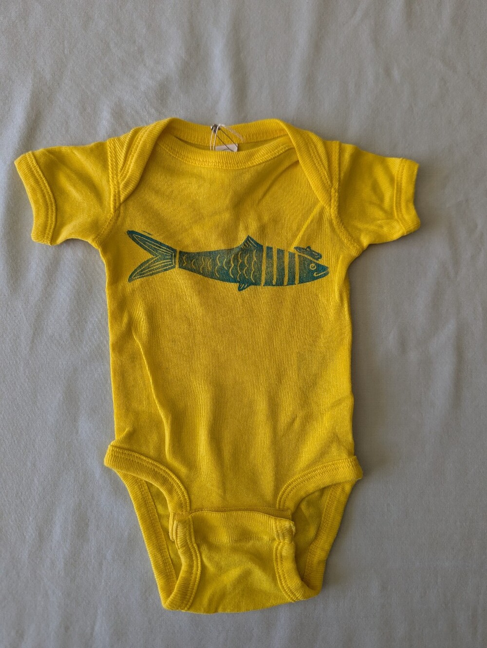 Sardine With Beret Yellow Block Print Onesie